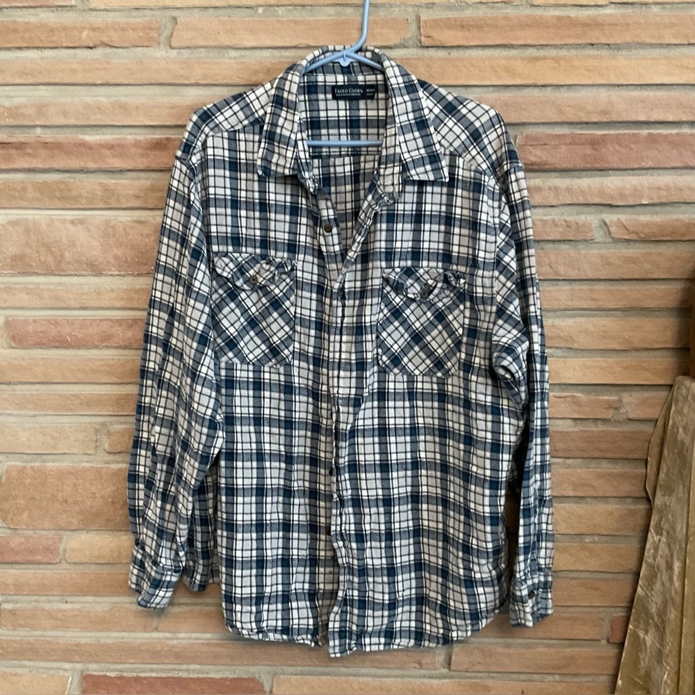 100% Cotton Blue Plaid Flannel Button Down Shirt 3XL